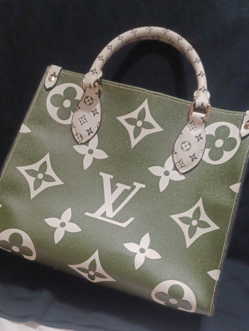 Olive Green and White Monogram Satchel - Fashion Inspired